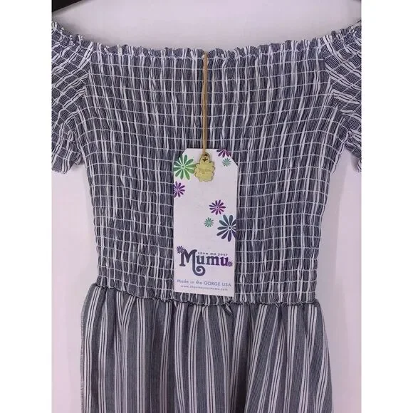 Show Me Your Mumu Willa High Low Maxi Dress In She Sails Stripes Size XS NEW - Picture 2 of 7